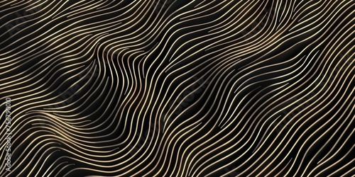 A black and gold striped background with a wave pattern - stock background.