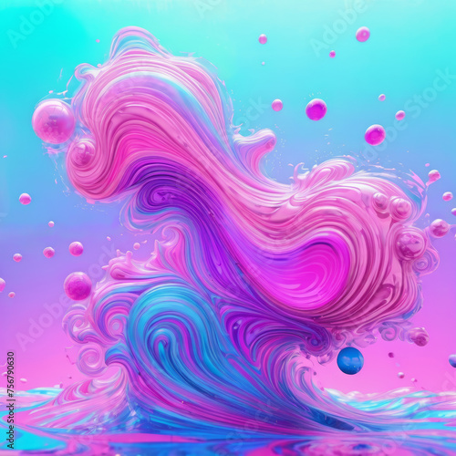 Pink and Blue Wave With Bubbles in the Water