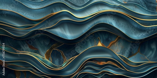 The image is a beautiful blue and gold wave that appears to be made of gold - stock background.