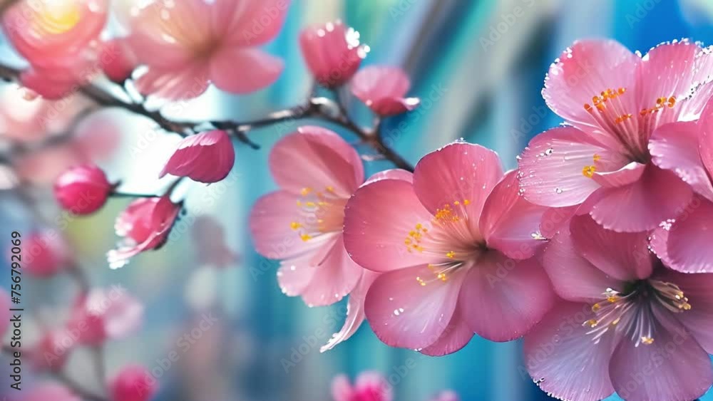 Spring pink flowers on a branch Spring pink flowers on a branch