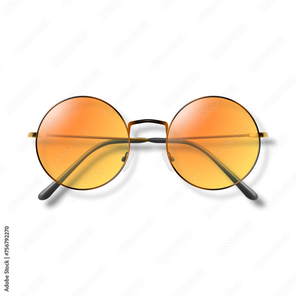 Vector 3d Realistic Orange Round Frame Glasses Isolated. Sunglasses ...