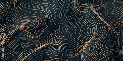 A black and gold patterned background with a wave-like design - stock background.