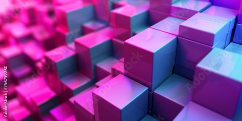 A colorful image of pink and blue cubes arranged in a pattern - stock background.