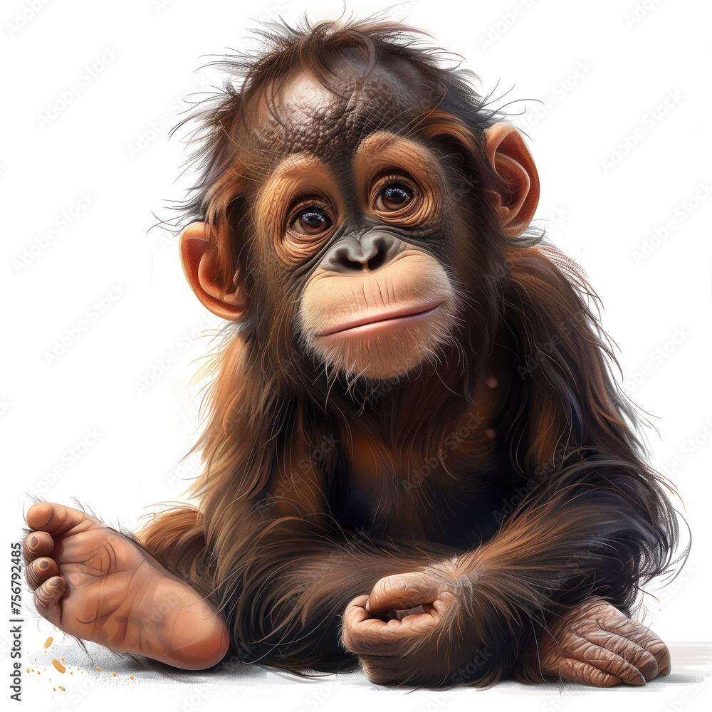 Cute Funny Cartoon Orangutan, Illustration for Children Book, Generative AI