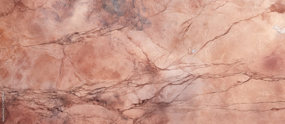 A detailed view of a peachcolored bedrock formation resembling a pink marble texture, perfect for flooring or landscape art inspiration