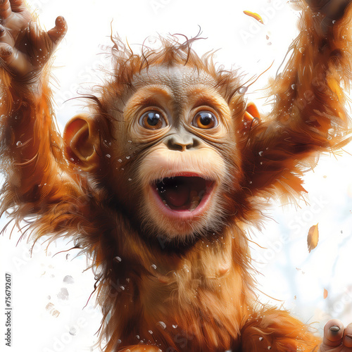 Cute Funny Cartoon Orangutan, Illustration for Children Book, Generative AI