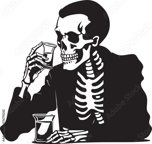 Toast to Vision: Drunken Skeleton Logo Vector Unveiled Sip on Creativity: Drunken Skeleton Vector Black Logo Icon