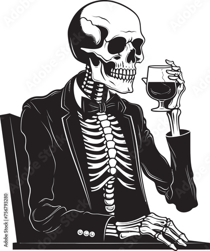 Crafted with Care: Drunken Skeleton Logo Vector Unveiled Drunken Skeleton: A Toast to Vector Black Logo Icon Design