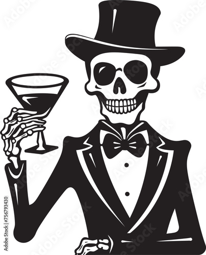 Toast to Innovation: Drunken Skeleton Logo Vector Crafted Drunken Skeleton: Pouring Artistry into Vector Black Logo