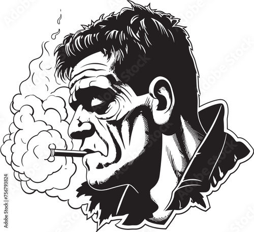 Stylish Puff: Frenkestein Smoking Cannabis Black Logo Vector Elegance: Frenkestein's Black Cannabis Logo Icon Unveiled