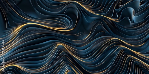 A black and gold wave pattern with a blue background - stock background.