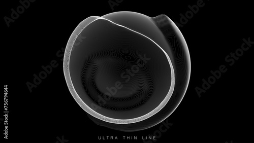 Ultra thin line fluid geometry. Dynamic vector distorted spheres.
