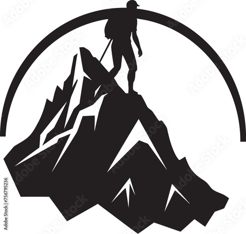 Scaling Success: Mountain Climber Black Logo Design Thrill of Triumph: Man Climbing a Mountain Vector Icon in Black