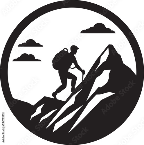 Climb to Conquer: Man Climbing a Mountain Vector Design Mastering the Peak: Mountain Climber Black Logo Icon