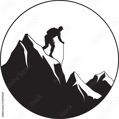 Thrill of Triumph: Man Climbing a Mountain Vector Icon in Black Summit Seeker: Mountain Climber Black Logo Icon