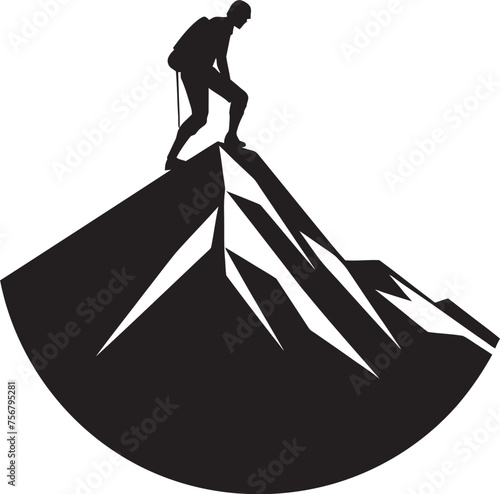 Scaling Success: Mountain Climber Black Logo Design Thrill of Triumph: Man Climbing a Mountain Vector Icon in Black