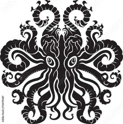 Intricate Design  Octopus Mandal Art in Black Vector Cosmic Symmetry  Octopus Mandal Black Logo Design
