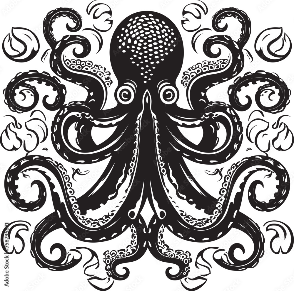 Spirals of Wisdom: Octopus Mandala Art Vector Design Ethereal Harmony: Octopus Mandala Black Logo Spirals of Wisdom: Octopus Mandala Art Vector Design Ethereal Harmony: Octopus Mandala Black Logo