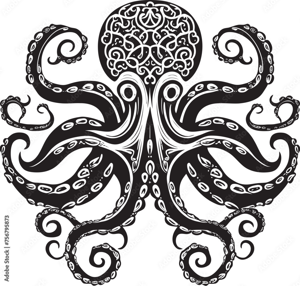 Tranquil Symmetry: Octopus Mandala Art Vector Black Icon Celestial Spirals: Octopus Mandala Black Logo Design Tranquil Symmetry: Octopus Mandala Art Vector Black Icon Celestial Spirals: Octopus Mandala Black Logo Design