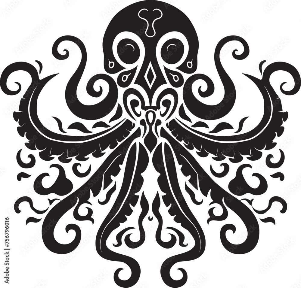 Tranquil Symmetry: Octopus Mandala Black Logo Design Celestial Spirals: Octopus Mandala Vector Icon in Black Tranquil Symmetry: Octopus Mandala Black Logo Design Celestial Spirals: Octopus Mandala Vector Icon in Black
