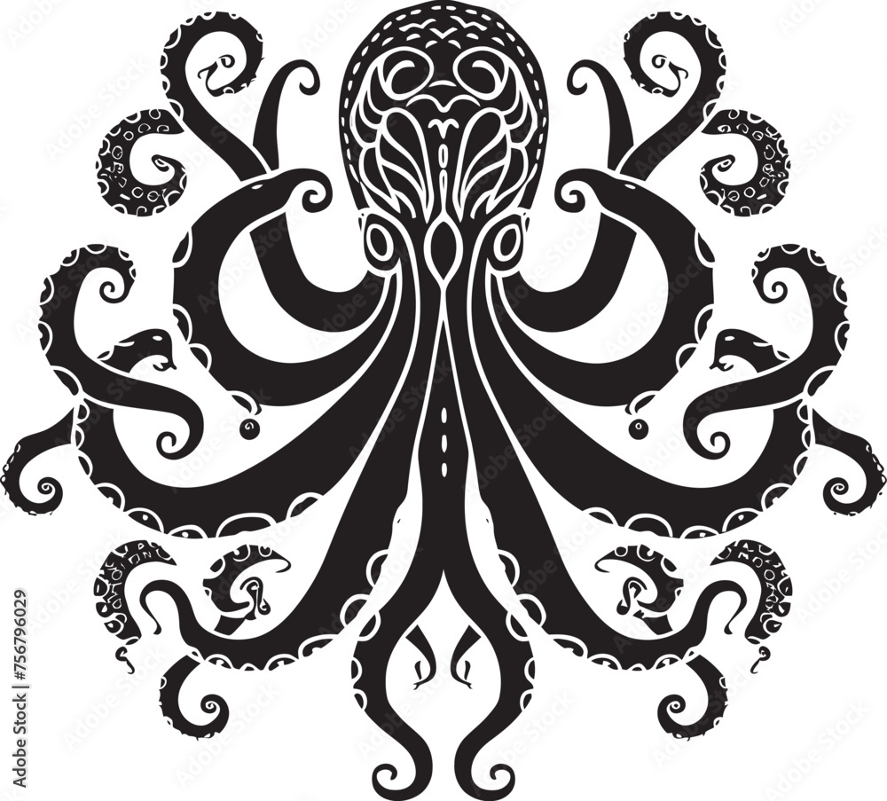 Spirals of Wisdom: Octopus Mandala Art in Black Vector Cosmic Connection: Octopus Mandala Black Logo Spirals of Wisdom: Octopus Mandala Art in Black Vector Cosmic Connection: Octopus Mandala Black Logo
