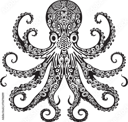 Cosmic Connection: Octopus Mandala Black Logo Intricate Elegance: Octopus Mandala Vector Design