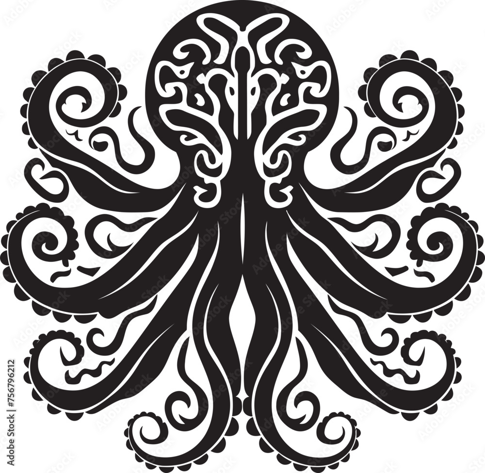 Oceanic Serenity: Octopus Mandala Art in Black Vector Cosmic Connection: Octopus Mandala Black Logo Design Oceanic Serenity: Octopus Mandala Art in Black Vector Cosmic Connection: Octopus Mandala Black Logo Design