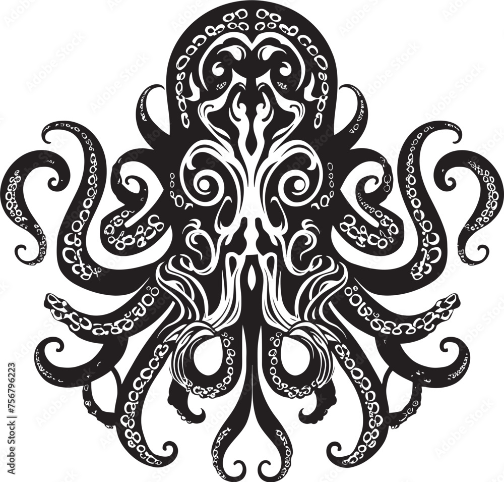 Tranquil Symmetry: Octopus Mandala Art Vector Black Icon Celestial Spirals: Octopus Mandala Black Logo Design Tranquil Symmetry: Octopus Mandala Art Vector Black Icon Celestial Spirals: Octopus Mandala Black Logo Design