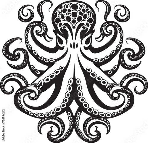 Tranquil Fusion: Octopus Mandal Black Logo Design Celestial Serenity: Octopus Mandal Art Vector Icon in Black