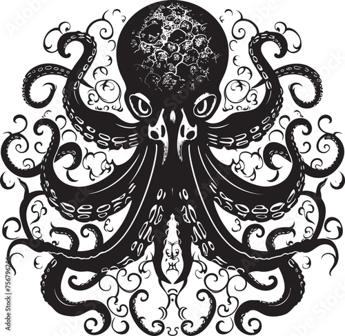 Intricate Elegance: Octopus Mandala Art Vector Icon Enigmatic Depths: Octopus Mandala Black Logo Icon