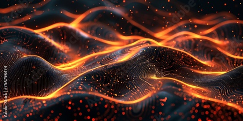 A black and orange landscape with a lot of fire - stock background.