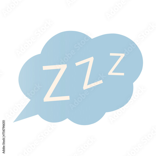 Cartoon sleep icon with speech bubble isolated on a white background.
