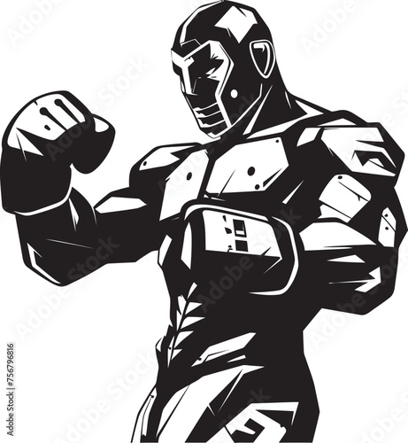 Cybernetic Warrior: Robot Boxer Black Logo Icon Design Futuristic Brawler: Robot Boxer Vector Icon in Black