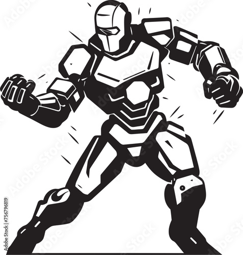 Futuristic Brawler: Robot Boxer Vector Icon in Black Titanium Puncher: Robot Boxer Black Logo Design