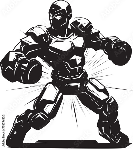 Techno Boxer: Robot Boxer Black Logo Design Metallic Fighter: Robot Boxer Vector Black Icon