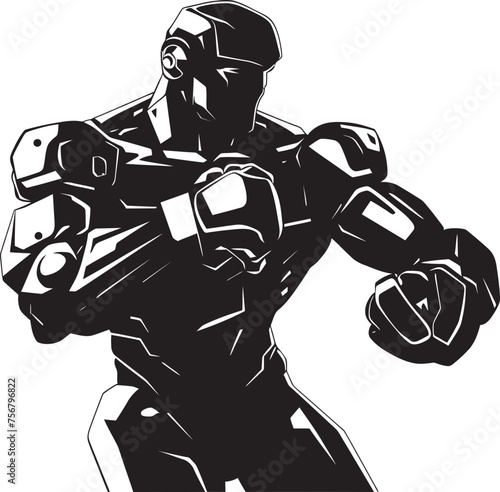 Steel Fighter: Robot Boxer Black Logo Icon Robo-Champion: Robot Boxer Vector Design