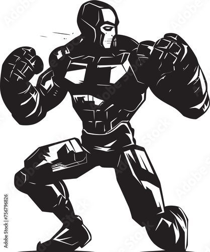 Cybernetic Warrior: Robot Boxer Black Logo Icon Design Futuristic Brawler: Robot Boxer Vector Icon in Black