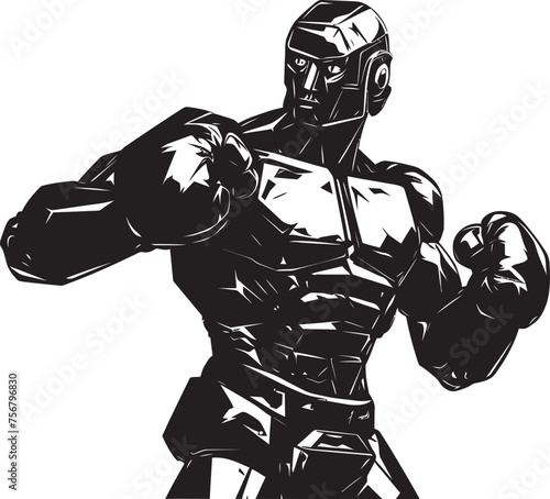 Futuristic Brawler: Robot Boxer Vector Icon in Black Titanium Puncher: Robot Boxer Black Logo Design