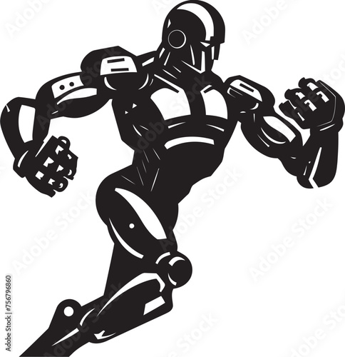 Futuristic Brawler: Robot Boxer Vector Icon in Black Titanium Puncher: Robot Boxer Black Logo Design