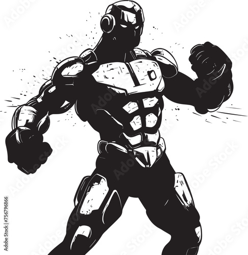 Cybernetic Warrior: Robot Boxer Black Logo Icon Design Futuristic Brawler: Robot Boxer Vector Icon in Black
