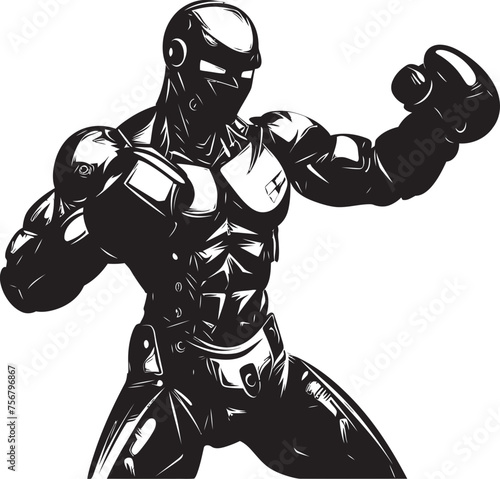 Titanium Puncher: Robot Boxer Black Logo Design Mechanical Gladiator: Robot Boxer Vector Black Icon