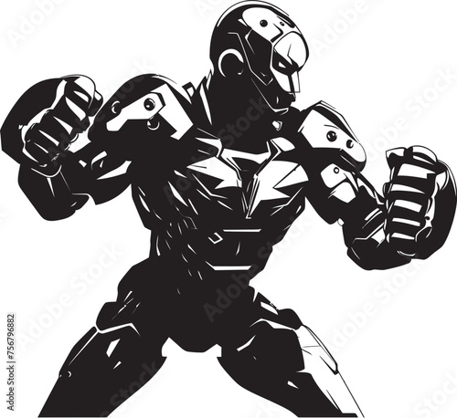 Mechanical Gladiator: Robot Boxer Vector Black Icon Steel Fighter: Robot Boxer Black Logo Icon