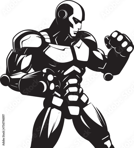 Steel Titan: Robot Boxer Vector Design Techno Boxer: Robot Boxer Black Logo Design
