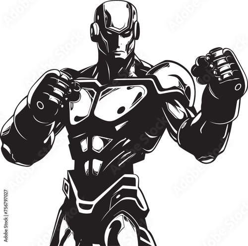 Artificial Athlete: Robot Boxer Vector Black Logo Mechanical Marvel: Robot Boxer Black Logo Icon Design