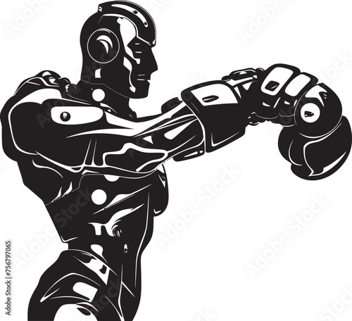 Steel Titan: Robot Boxer Vector Design Techno Boxer: Robot Boxer Black Logo Design