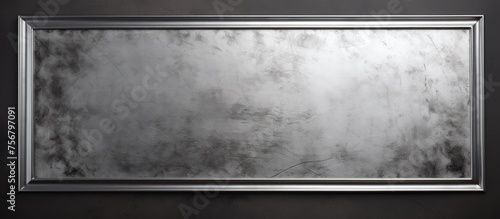 A rectangular metal frame with a grey background is hanging on a black wall, creating a monochrome photography composition with contrasting tints and shades