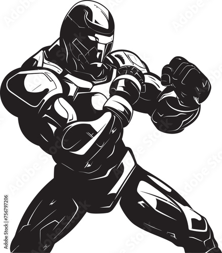 Techno Gladiator: Robot Boxer Vector Black Icon Metal Mauler: Robot Boxer Black Logo Icon Design