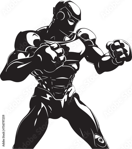 Circuit Champion: Robot Boxer Black Logo Design Techno Gladiator: Robot Boxer Vector Black Icon