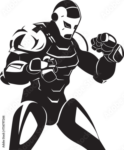 Cybernetic Warrior: Robot Boxer Black Logo Icon Design Futuristic Brawler: Robot Boxer Vector Icon in Black