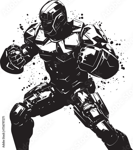 Futuristic Brawler: Robot Boxer Vector Icon in Black Titanium Puncher: Robot Boxer Black Logo Design